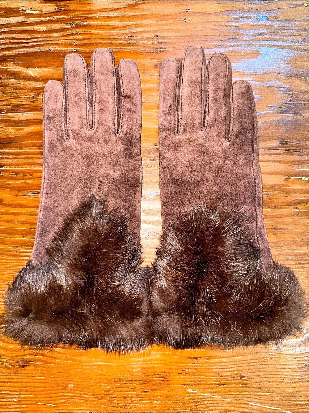 Vintage Brown Fur Cuff Gloves Like New